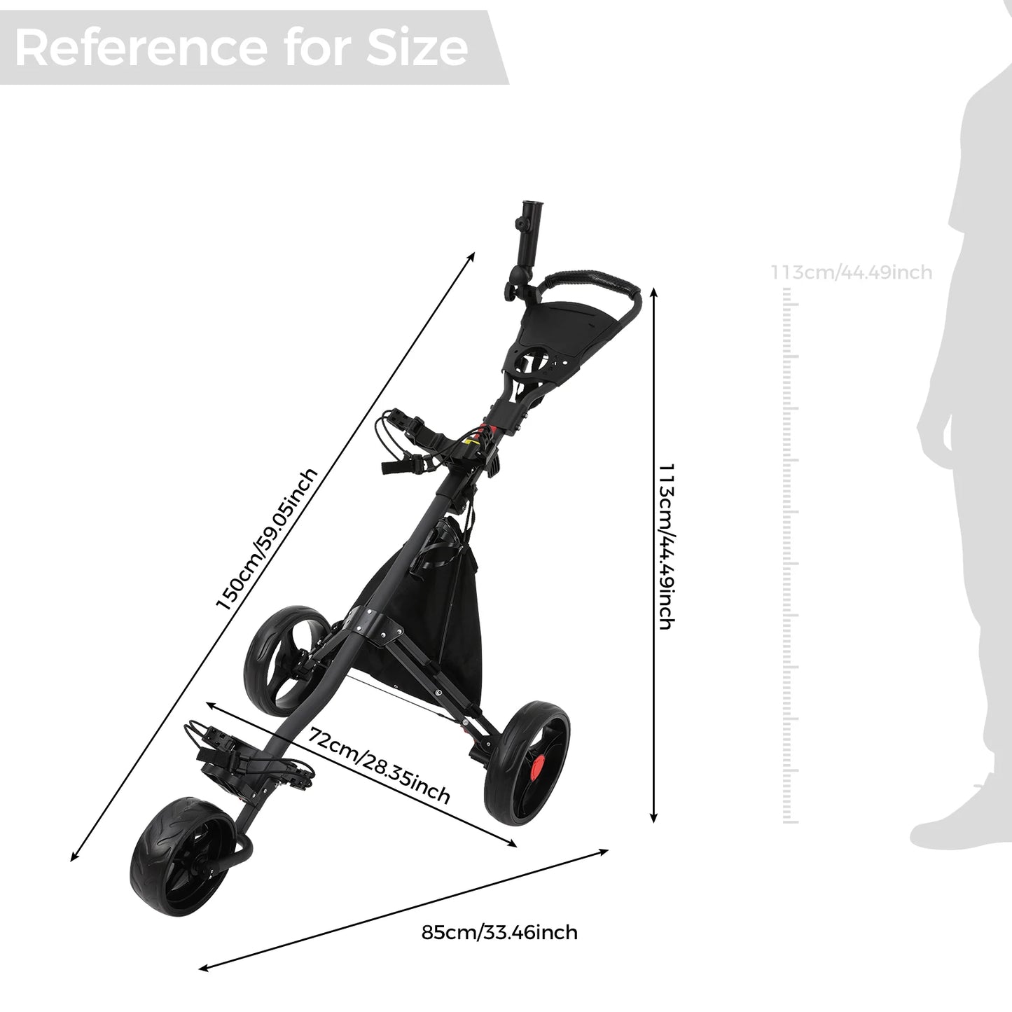 3 Wheel Foldable/Collapsible Golf Push Cart Ultra Lightweight Smallest Folding Size, New-Version Scorecard Holder Umbrella Holder Included