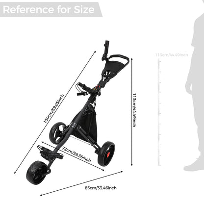 3 Wheel Foldable/Collapsible Golf Push Cart Ultra Lightweight Smallest Folding Size, New-Version Scorecard Holder Umbrella Holder Included