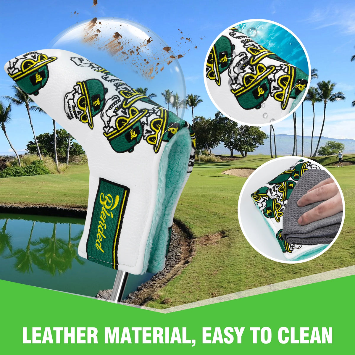 White Leather Sk-ull Personalized Golf Head Cover High Quality Golf Club Driver Head Covers Fariway Wood Hybrid Head Covers 3 Wo