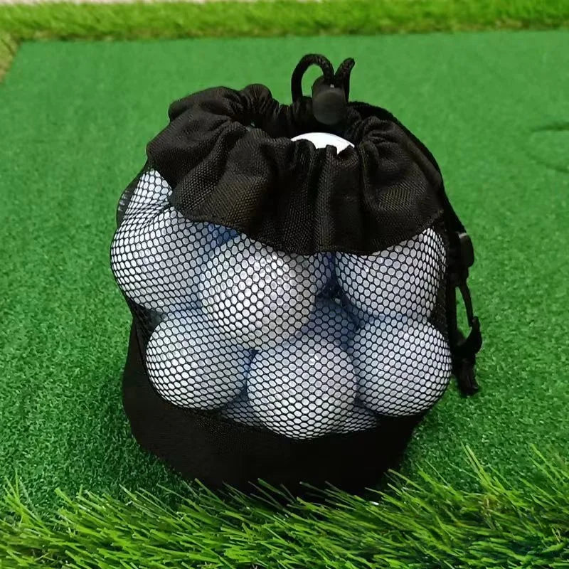 Polyester Golf Ball Storage Bag with Drawstring Closure - Mesh Pocket Design for Easy Organization, Available Gray/Blue/Black