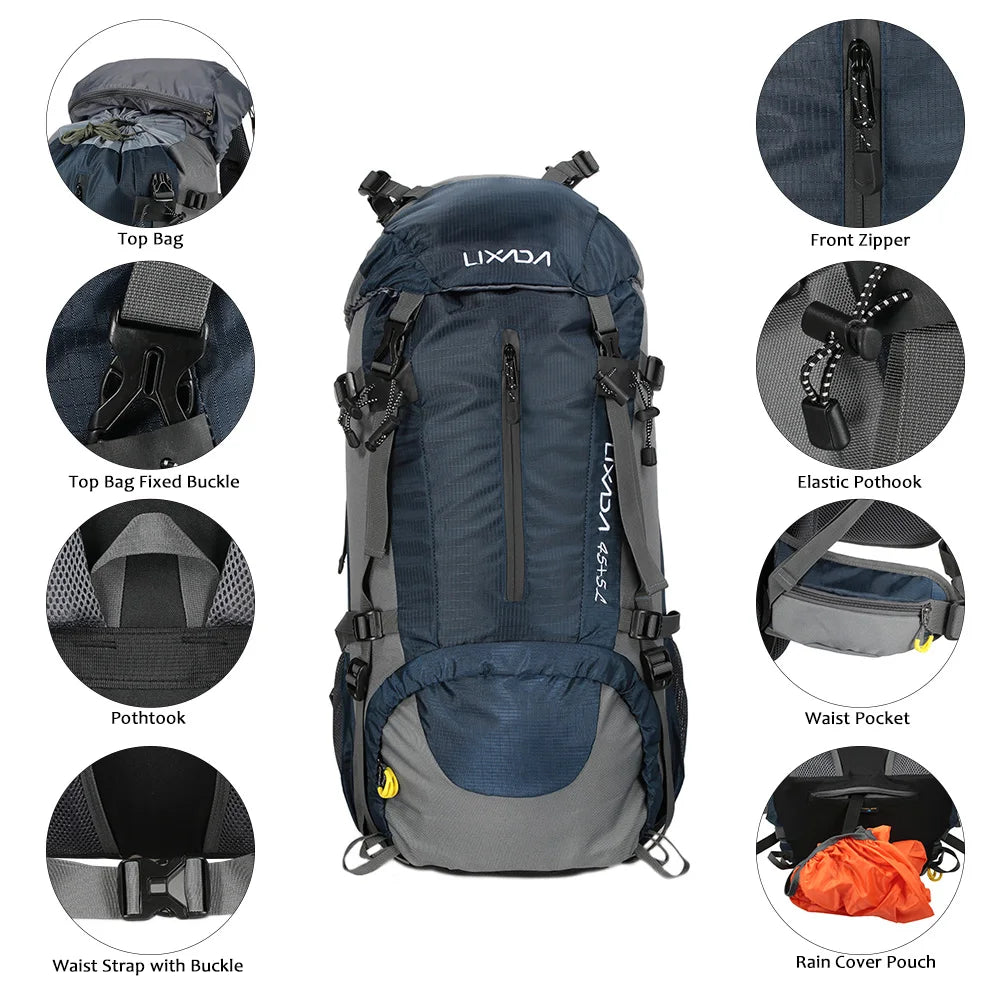 50L Waterproof Outdoor Sport Hiking Camping Travel Backpack Pack Mountaineering Climbing Trekking Bag Knapsack with Rain Cover
