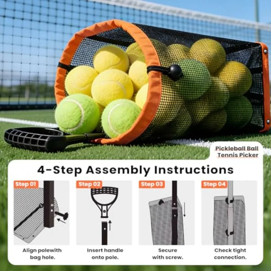 Rolling Tennis Ball Hopper with Wheels - Pickleball Picker Upper and Tennis Ball Basket - Adjustable Tennis Ball Picker and Pic