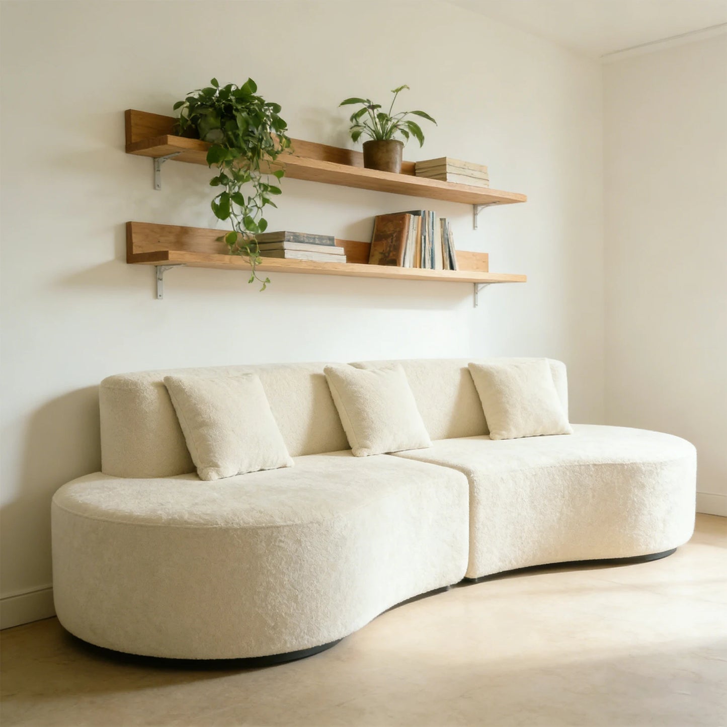 Modern Curved Couch 4 Seat Minimalist Elegant Half Moon Sofa Compressed Modular Sectional Sofa for Home Living Room Cream White