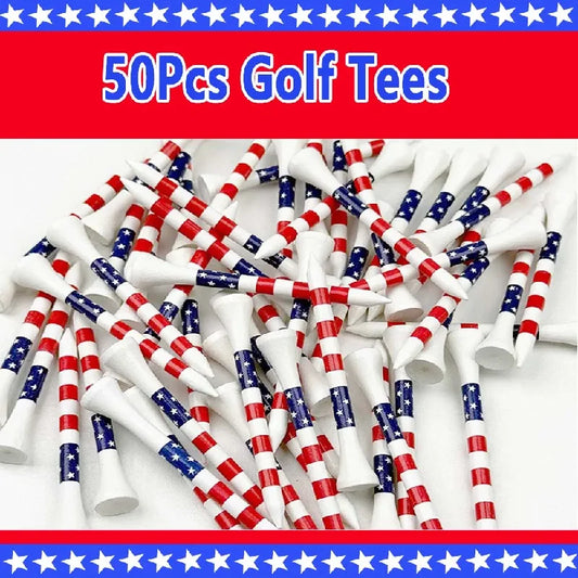 50 Pcs American Flag Style Durable Bamboo Golf Tees, High-Quality Golf Long-Distance Hitting Professional Friction Reducing Tee