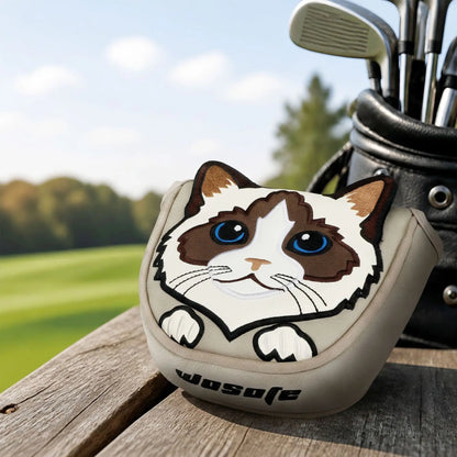 Cute Cat Embroidery Golf Headcover Driver Fairway Wood Hybrid Mallet Putter Golf Cover PU Waterproof Plush Inner Golf Protection
