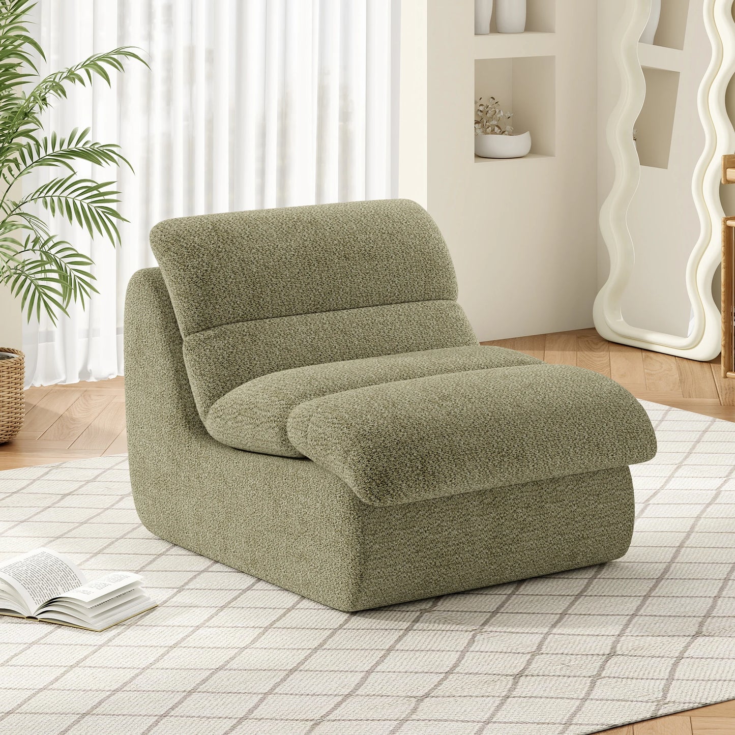 Chenille Sofa, Modern Fabric Couch with High-Elastic Memory Foam, No Assembly, Soft & Skin-Friendly, for Living Room, Apartment