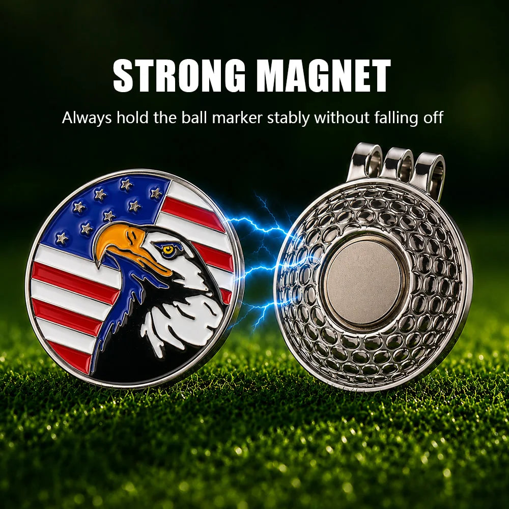 Funny American Flag Golf Ball Marker with Magnetic Hat Clip, USA Eagle Golf Accessories Gifts for Men Women, Removable Hat Clip