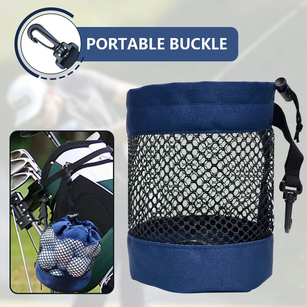 Polyester Golf Ball Storage Bag with Drawstring Closure - Mesh Pocket Design for Easy Organization, Available Gray/Blue/Black