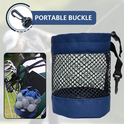 Polyester Golf Ball Storage Bag with Drawstring Closure - Mesh Pocket Design for Easy Organization, Available Gray/Blue/Black