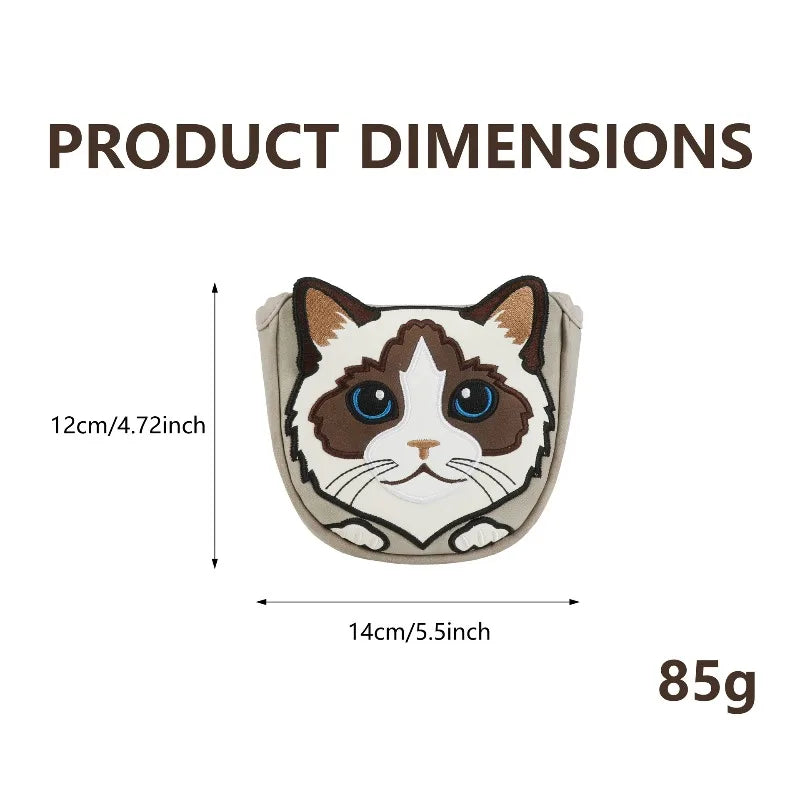 Cute Cat Embroidery Golf Headcover Driver Fairway Wood Hybrid Mallet Putter Golf Cover PU Waterproof Plush Inner Golf Protection