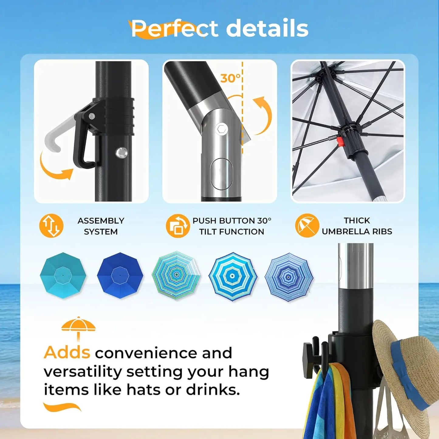 7FT Heavy Duty Windproof Beach Umbrella with Table & Anchor, UPF 50+ Sun Protection, Adjustable Aluminum Pole