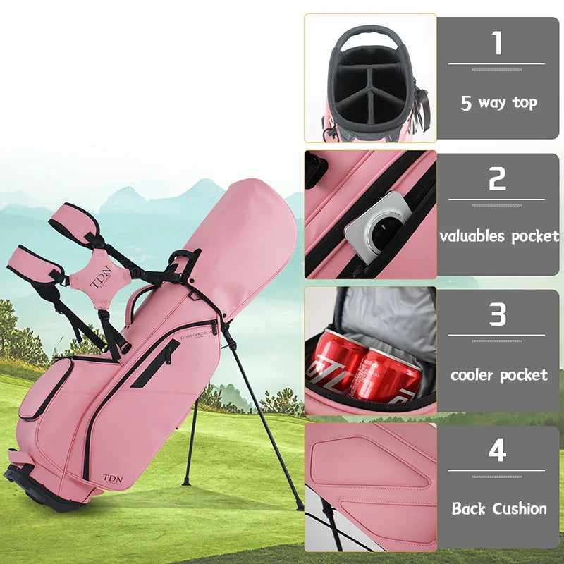 Fashion Light Luxury Women's Golf Stand Bag 5 Way Divider Golf Cart Bag Premium Synthetic Leather Dual Shoulder Straps with Mult