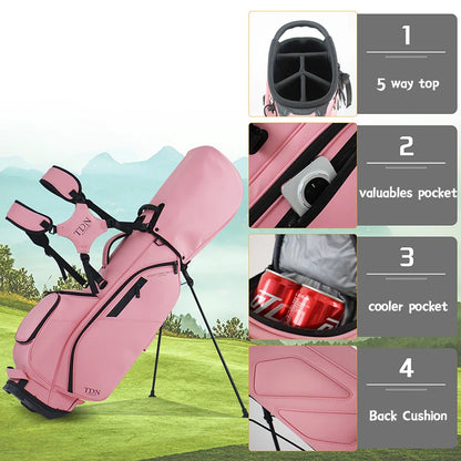 Fashion Light Luxury Women's Golf Stand Bag 5 Way Divider Golf Cart Bag Premium Synthetic Leather Dual Shoulder Straps with Mult