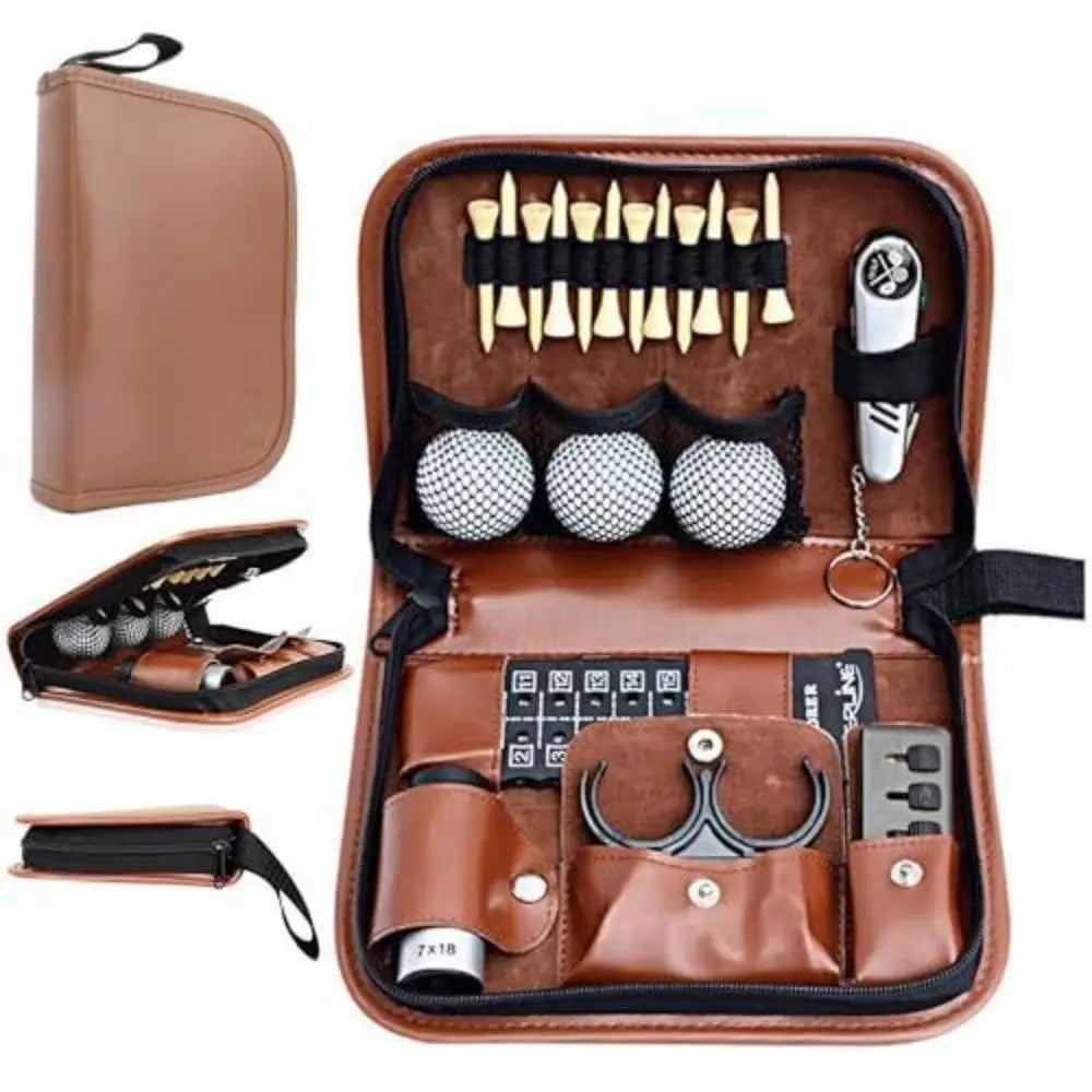 PU Leather Golf Tool Storage Bag Large Capcaity Multifunctional Golf Accessories Case Waterproof Golf Tool Organizer