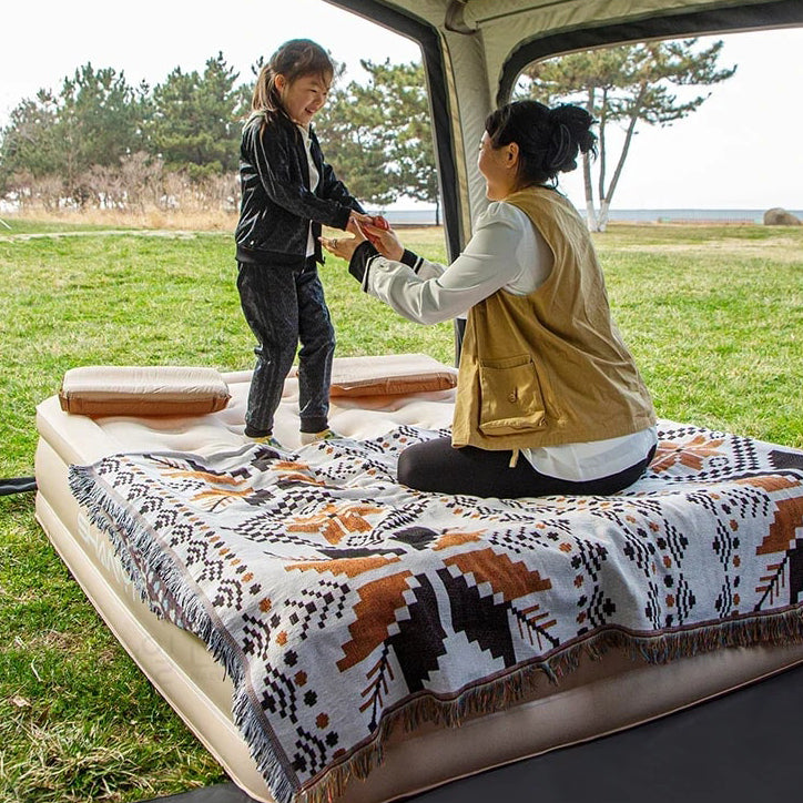 2-Person Flocked Air Mattress Set | 195×150×25cm Dimensions | Electric Pump Included | Full Kit (Bags Pillows Patches)