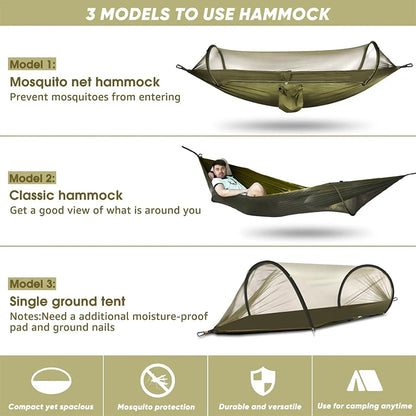 Outdoor Camping Hammock with Mosquito Net | Automatic Quick Opening Hanging Hammocks Fabric Hanging Sleeping Swing Bed