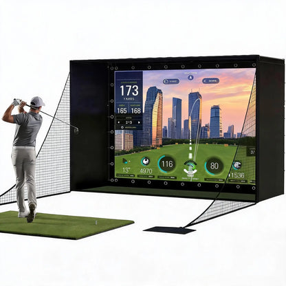 Golf Simulator Enclosure Package, 4K-Ready Impact Screen with Blackout Cage, Frame Poles, Bottom Fence mesh, Side Nets and Sandbags for Indoor or Garage Use, Guardrail