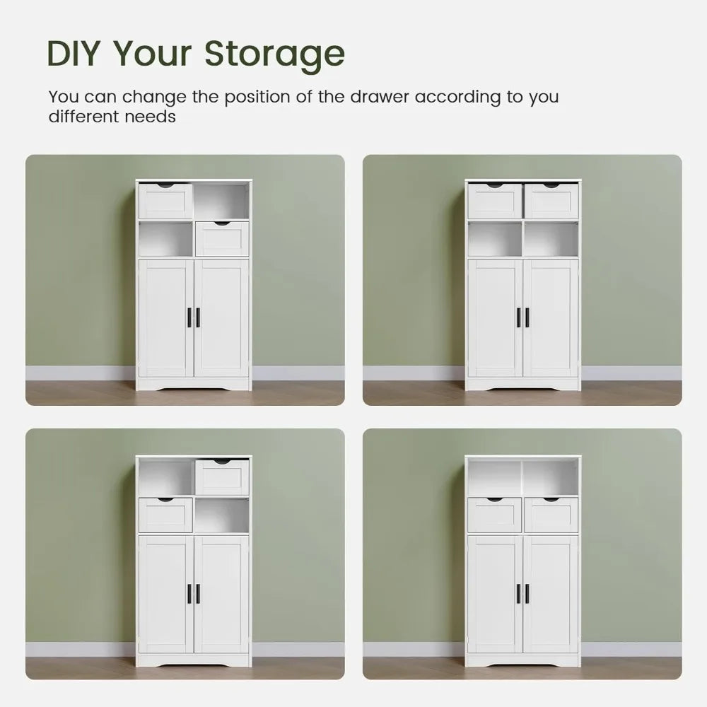 bathroom cabinet with doors and drawers, freestanding bathroom storage cabinet, adjustable shelves, for living room, kitchen, h