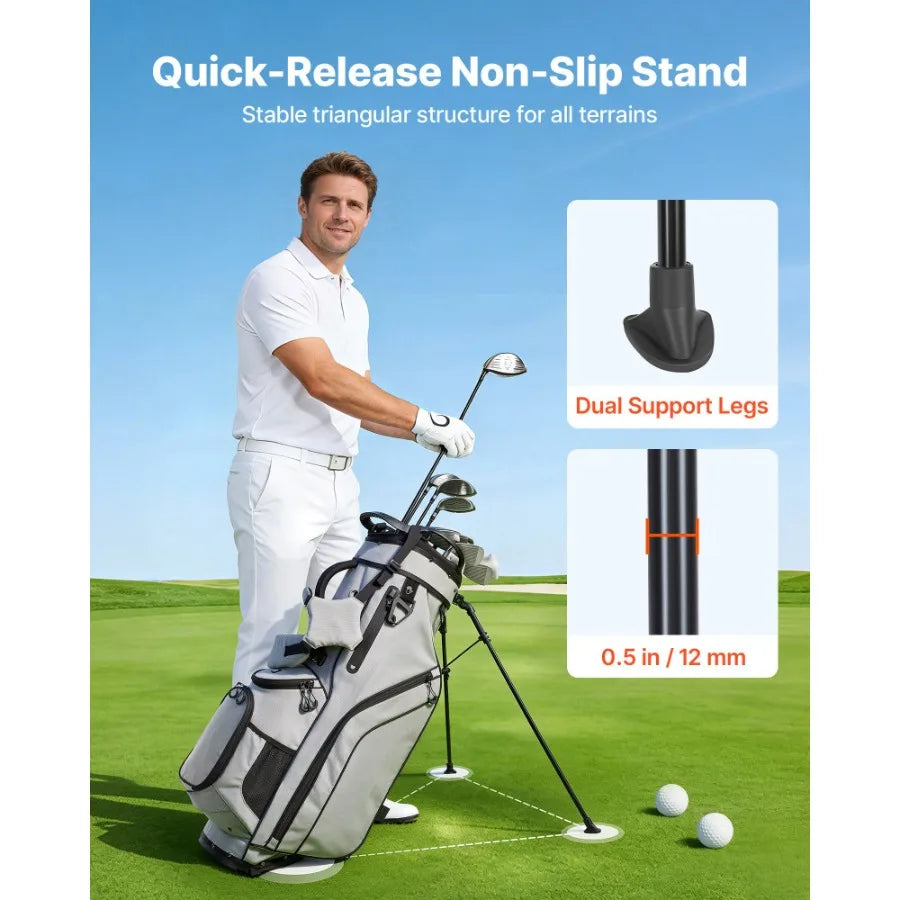 Golf Cart Bag, 14 Way Top Divider Organizer, 2-in-1 Golf Club Bag with Full-length Divider, Dual Shoulder Straps, Support Legs,