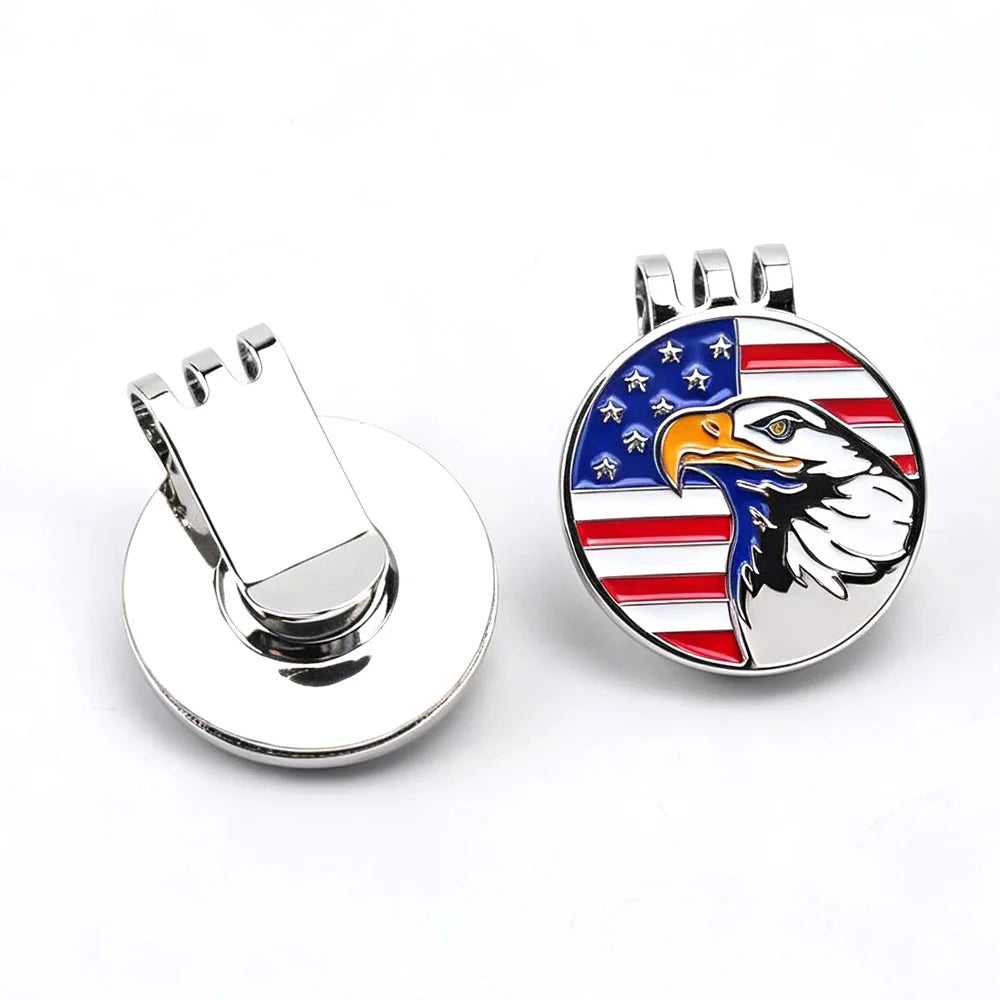 Funny American Flag Golf Ball Marker with Magnetic Hat Clip, USA Eagle Golf Accessories Gifts for Men Women, Removable Hat Clip