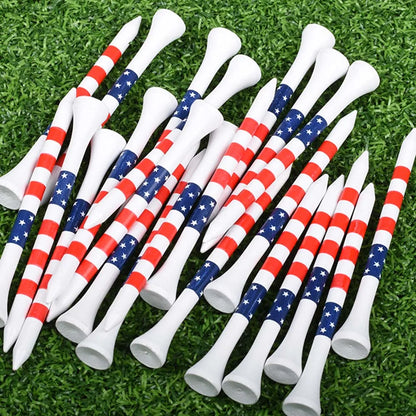 50 Pcs American Flag Style Durable Bamboo Golf Tees, High-Quality Golf Long-Distance Hitting Professional Friction Reducing Tee