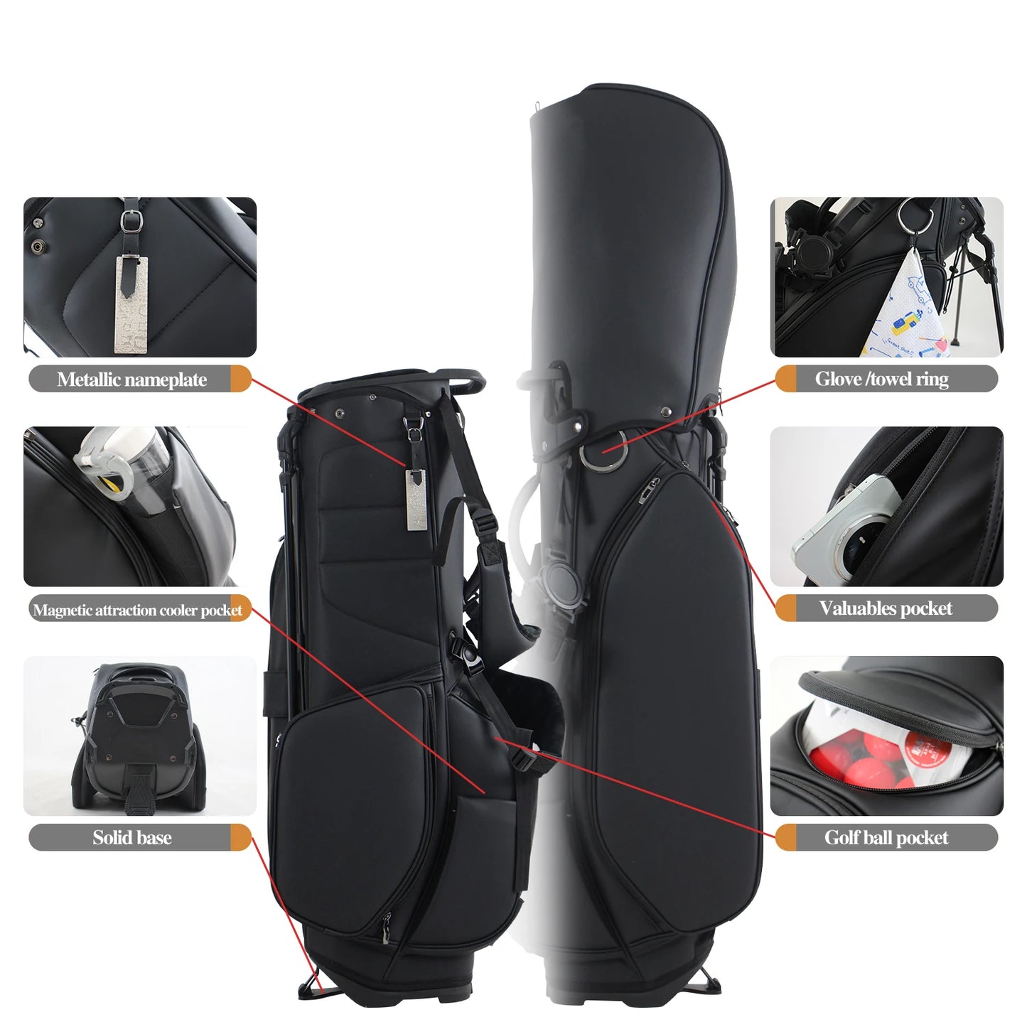 Golf Stand Bag, 7 Dividers Golf Club Bag with Double Shoulder Straps, Eco-Friendly Synthetic Leather, Stand Fix Buckle, 3 Detac