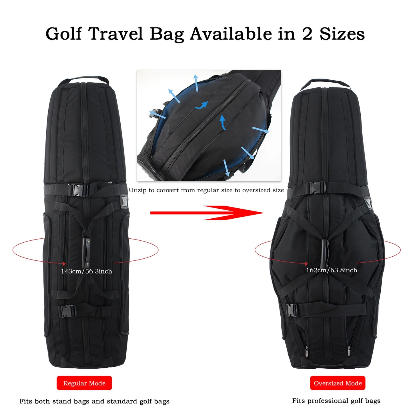 Golf Travel Bag for Airlines, 4-Wheel Rolling Golf Club Travel Cover, Thick Padded Anti-Collision Golf Airline Bag with Hidden R