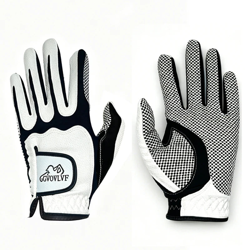 Golf Gloves Men's PU Anti Slip Palm With Particles Black And White Style Golf Player Gift