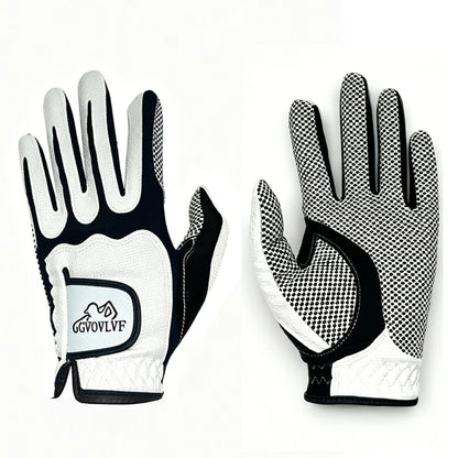 Golf Gloves Men's PU Anti Slip Palm With Particles Black And White Style Golf Player Gift