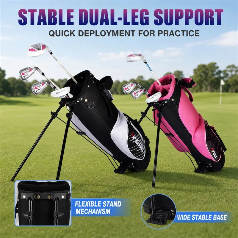Junior Golf Stand Bag for Kids Boys Girls Lightweight Dual Strap Portable Club Carry Bag Stable Dual-Leg 2 Sizes