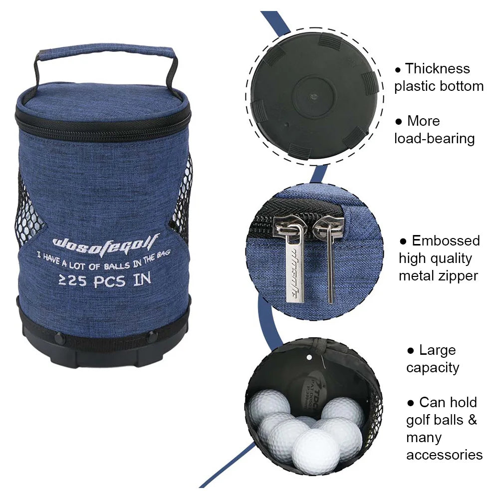 Golf Ball Bag with 3 Capacity Options: Durable Canvas, Thick Plastic Bottom, And Embossed High-Quality Metal Zipper