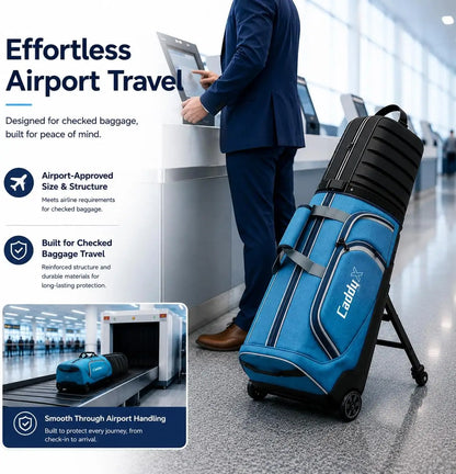 Premium Airline Golf Travel Bag Featuring 4-Wheel Hands-Free Rolling and 2-Wheel Pull Mode, Reinforced Hard Base, and Enhanced Club Head Protection