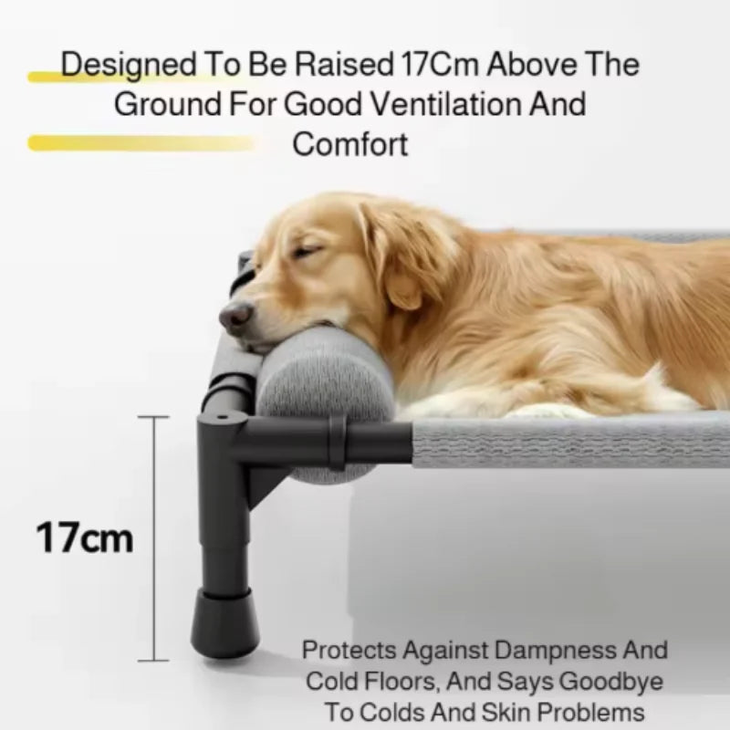 Cooling Dog Cot Bed with Pillow Breathable Mesh Washable Pet Furniture for Outdoor Indoor Camping Patio Sunbathing