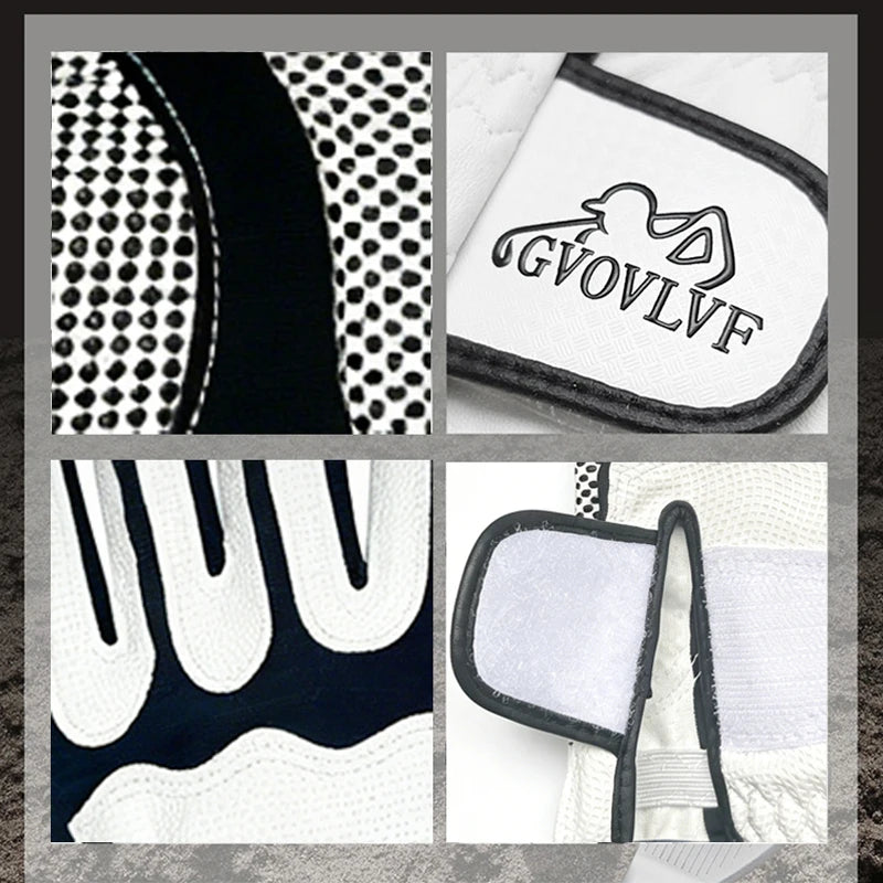 Golf Gloves Men's PU Anti Slip Palm With Particles Black And White Style Golf Player Gift