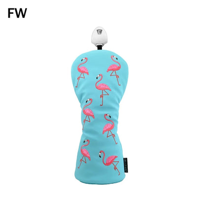 Cute Flamingo Embroidery Golf Headcover Waterproof PU Driver Fairway Wood Hybrid Golf Cover Golf Protection Accessories