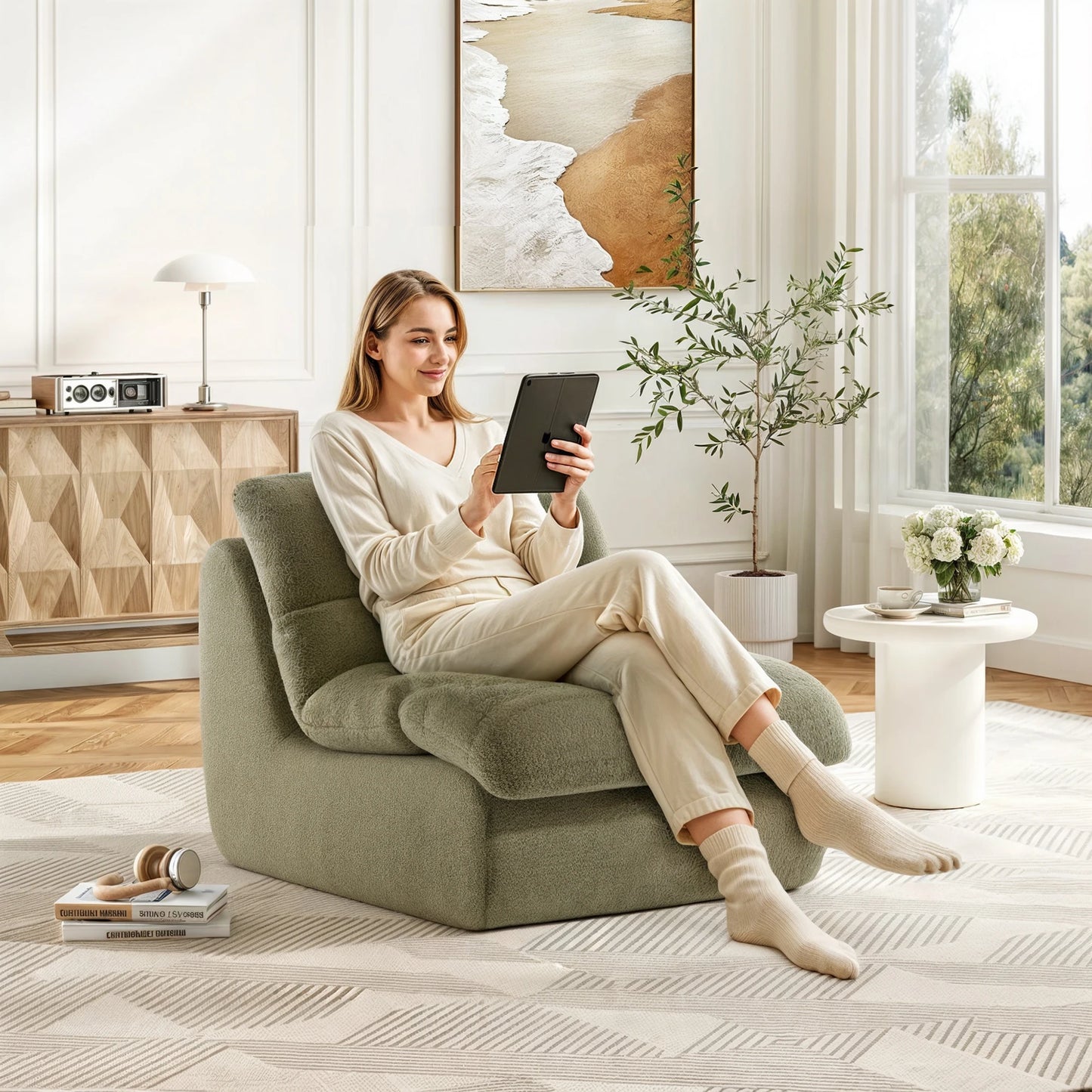 Chenille Sofa, Modern Fabric Couch with High-Elastic Memory Foam, No Assembly, Soft & Skin-Friendly, for Living Room, Apartment