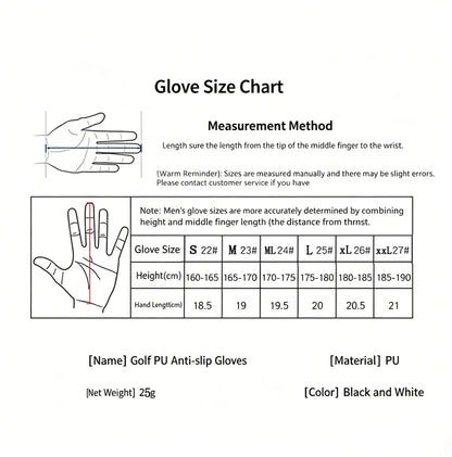 Golf Gloves Men's PU Anti Slip Palm With Particles Black And White Style Golf Player Gift