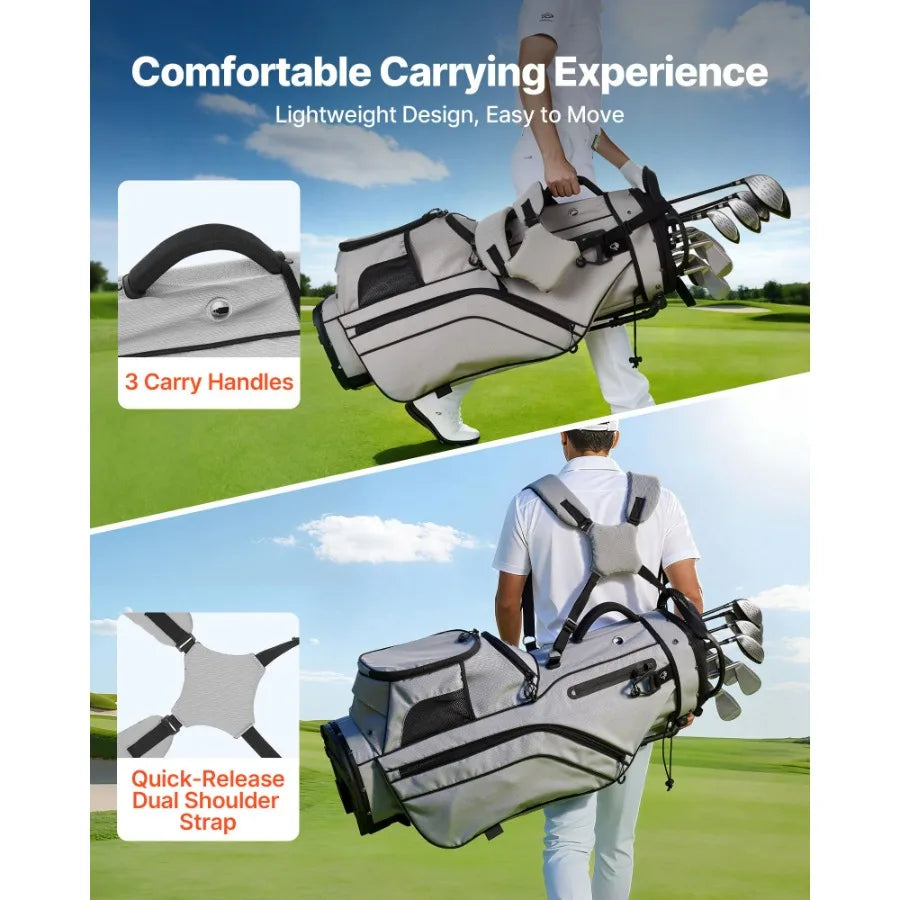 Golf Cart Bag, 14 Way Top Divider Organizer, 2-in-1 Golf Club Bag with Full-length Divider, Dual Shoulder Straps, Support Legs,