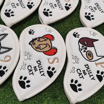 Cute Cartoon Cat Golf Iron Headcover Set PU Waterproof Golf Club Protective Covers Golf Accessories