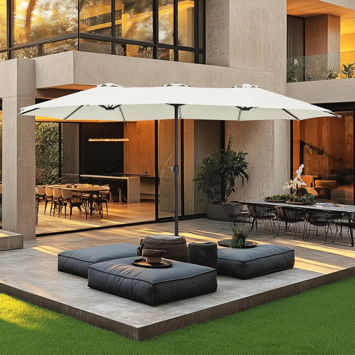 15ft Double Sided Patio Umbrella with Base Included, Outdoor Large Rectangular Market Umbrellas with Crank Handle, Customized