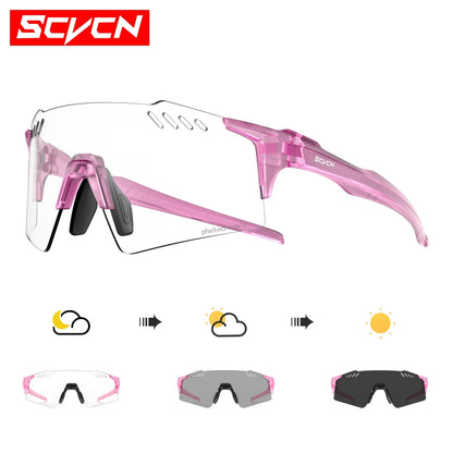 SCVCN Red Photochromic Sunglasses Cycling Glasses Sports for Men Mountain Bike Road Bicycle Eyewear Fashion Goggles MTB UV400