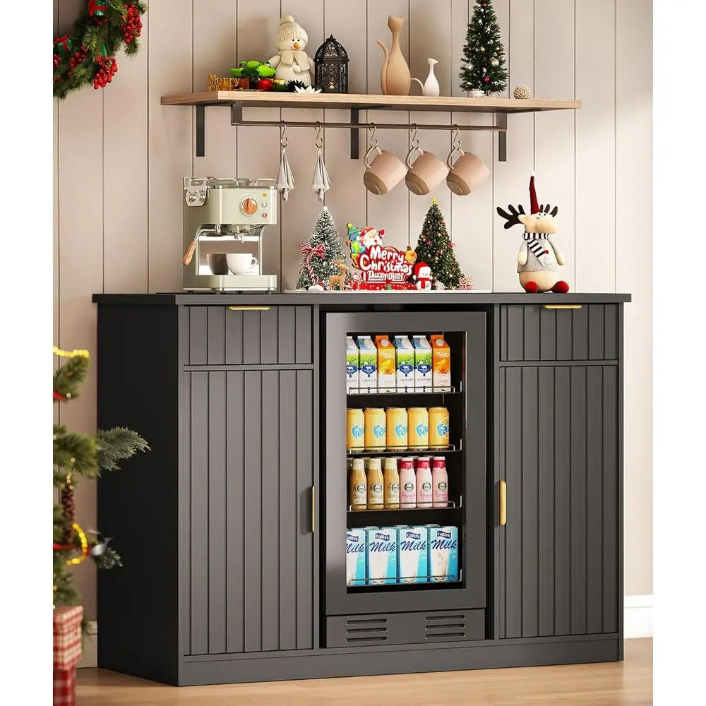 53" luted Coee Bar Cabinet with ridge Space - Wine Bar Cabinet with Der & Door Storage, Mini ridge Stand with Power Outlet or Ki