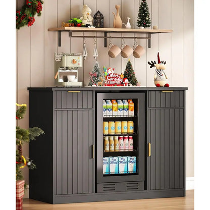 53" luted Coee Bar Cabinet with ridge Space - Wine Bar Cabinet with Der & Door Storage, Mini ridge Stand with Power Outlet or Ki
