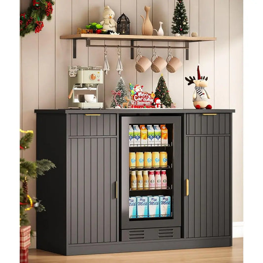 53" luted Coee Bar Cabinet with ridge Space - Wine Bar Cabinet with Der & Door Storage, Mini ridge Stand with Power Outlet or Ki