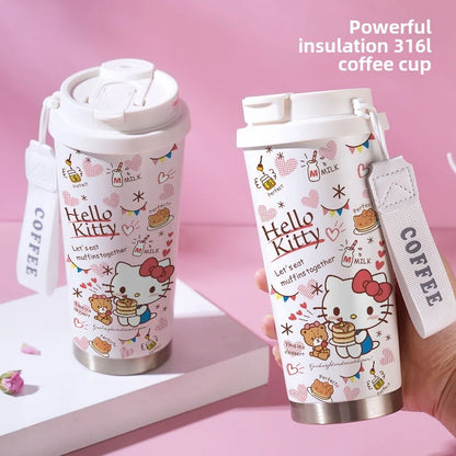 straw cup stainless steel 316 cute Hello Kitty coffee cup cartoon large Outdoor Portable capacity thermos cup creativity Gift