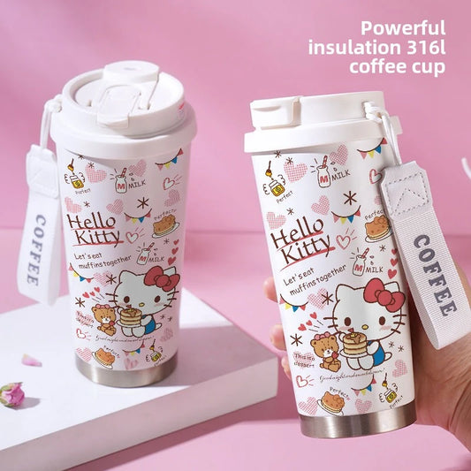 sanrio straw cup stainless steel 316 cute Hello Kitty coffee cup Kawaii cartoon large capacity thermos cup creativity Gift