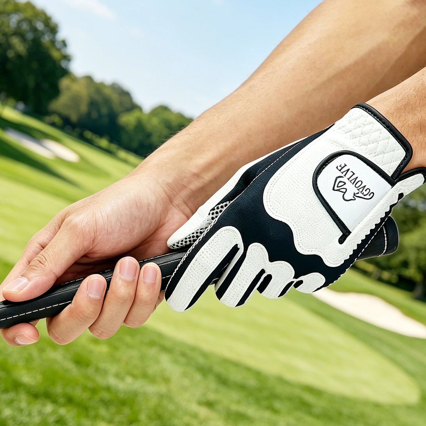 Golf Gloves Men's PU Anti Slip Palm With Particles Black And White Style Golf Player Gift