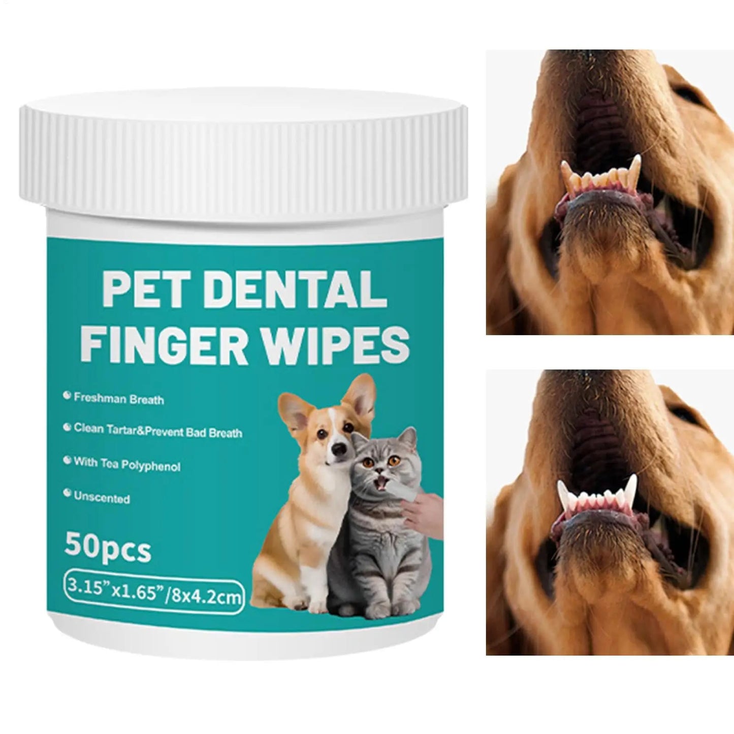 50Pcs Pet Teeth Cleaning Wipes | Dental Finger Wipes | Disposable Gentle Teeth Cleaning Pads | Bad Breath Remover | For Dogs And Cats