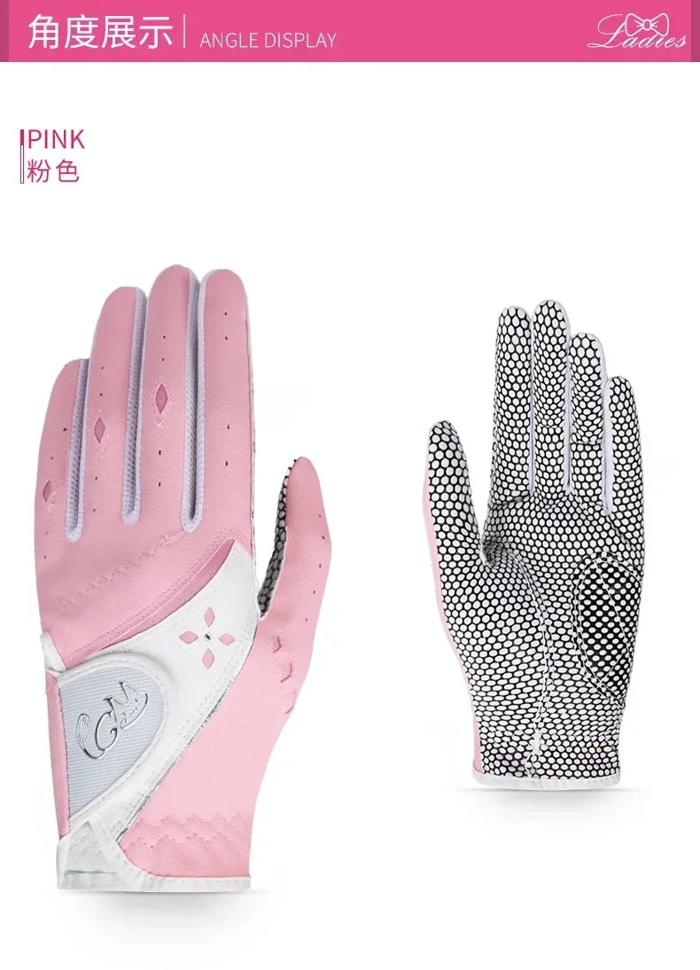 1 pairs Women Golf Gloves Soft Breathable PU Leather with Non-Slip Particle Outdoor Sports Wholesale Accessories