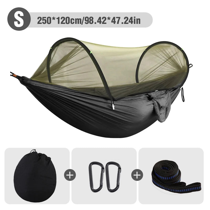 Outdoor Camping Hammock with Mosquito Net | Automatic Quick Opening Hanging Hammocks Fabric Hanging Sleeping Swing Bed